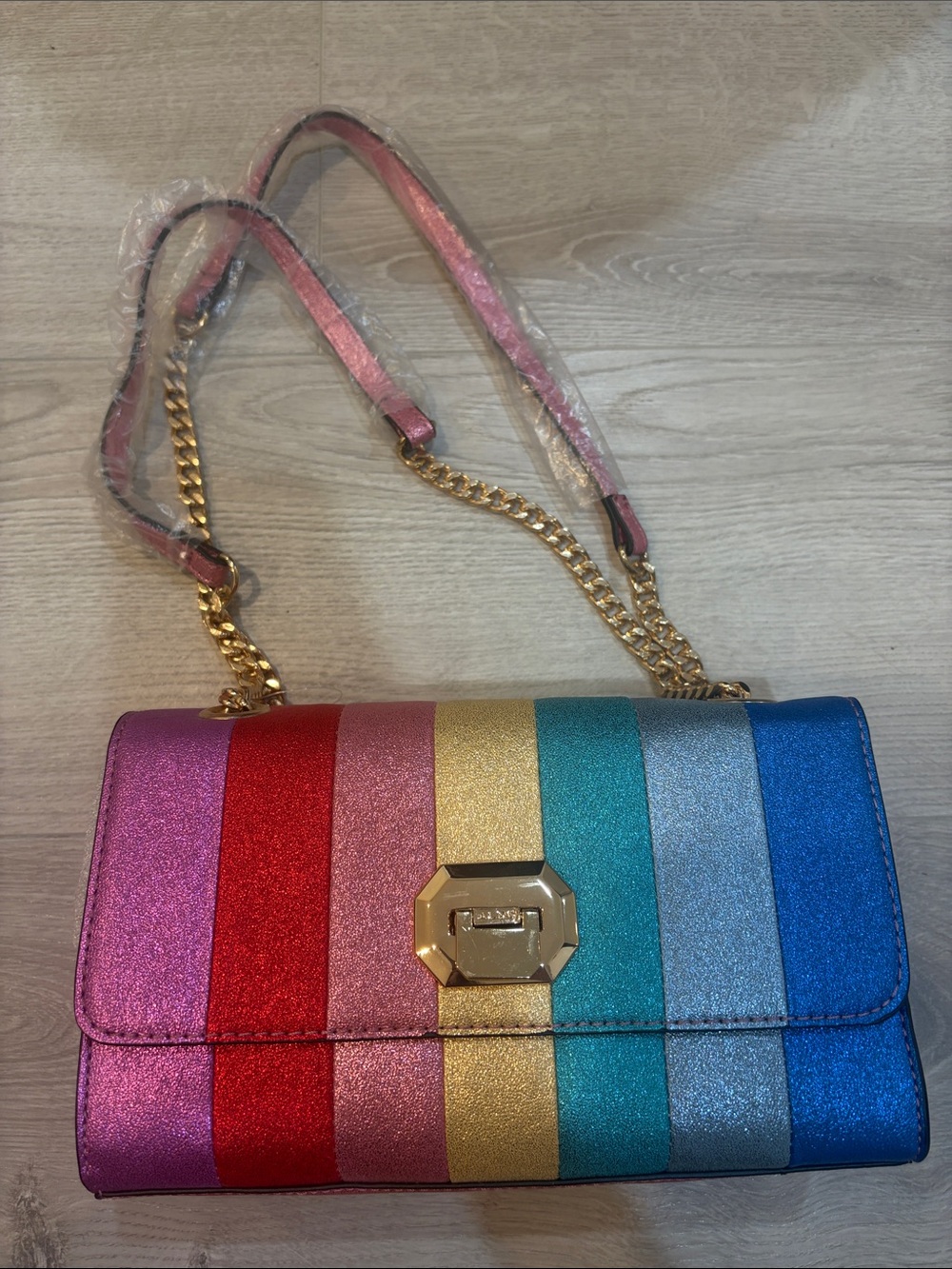 Aldo Rainbow Glitter Stripe Crossbody Bag - Pink, Red, Gold, Teal, Blue